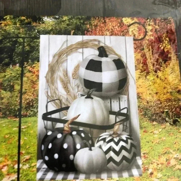 Garden Flag Farmhouse Black and White check pumpkins 12.5 x 18” - Picture 2 of 4